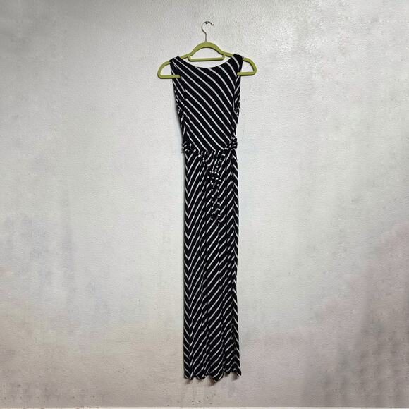 Modern Vintage Boutique Black Striped Sleeveless V-Neck Maxi Dress Sz S - Picture 8 of 11
